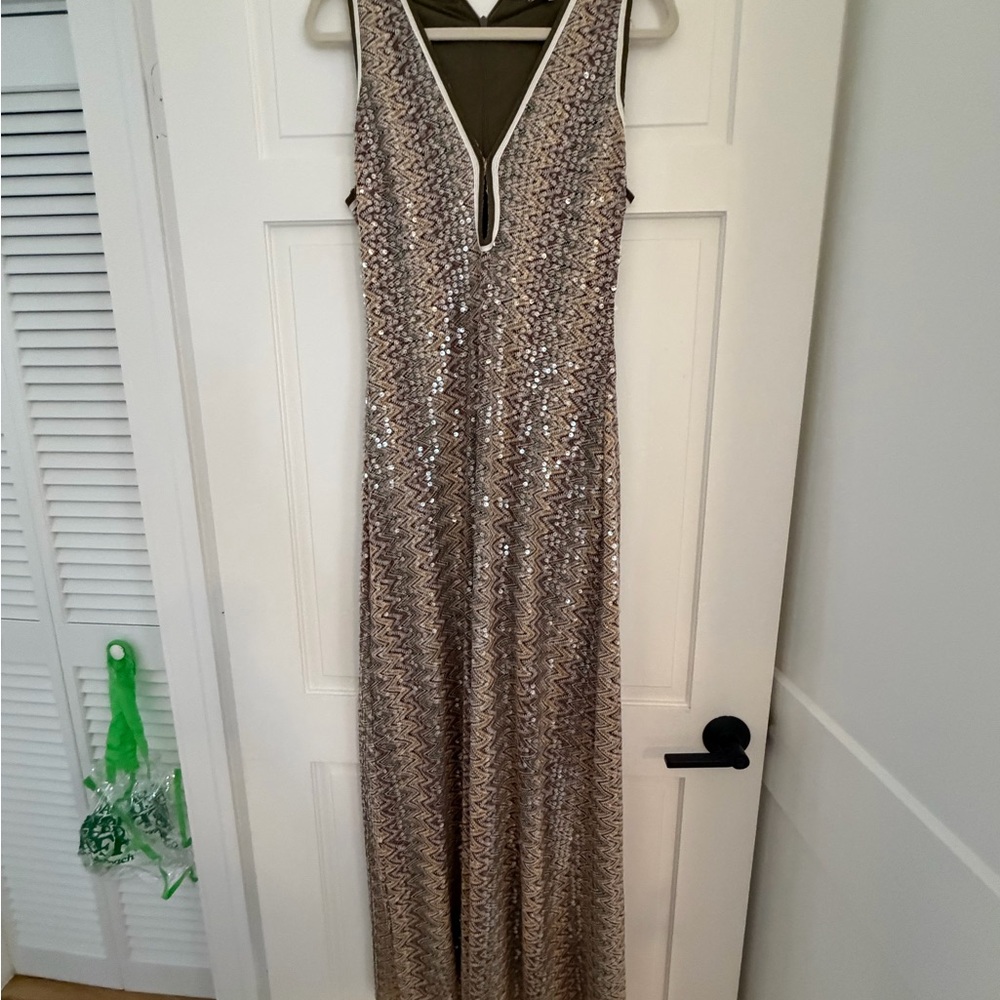 Ramy Brook Sequined V-Neck Evening Maxi Dress